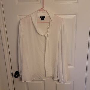 White silky side neck tie blouse